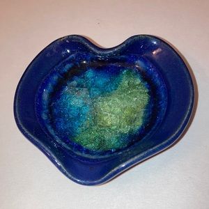 Art Pottery Blue Crystalline Glaze Trinket Dish Ashtray